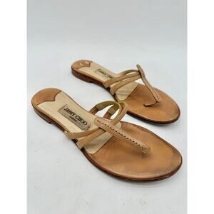 Jimmy Choo Vintage Leather Strappy Thong Beige Sandals EU 37/US 7